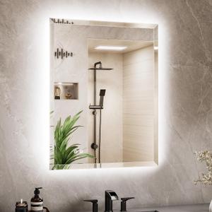 TETOTE Backlit Mirror Bathroom 28 x 36 Inch, LED Vanity Mirror with Beveled Edge, Safe Tempered Glass, 3 Color Temperature, Anti-Fog, Dimmable, Smart Bathroom Mirror, Bathroom Mirrors for Over Sink