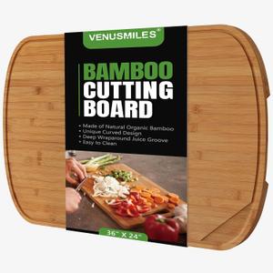 36x24 Bamboo Cutting Board for Kitchen, Stove Top Cover Extra Large Noodle Board with Handle, Butcher Block Chopping Board with Juice Groove, Large Charcuterie Board- Carbonized