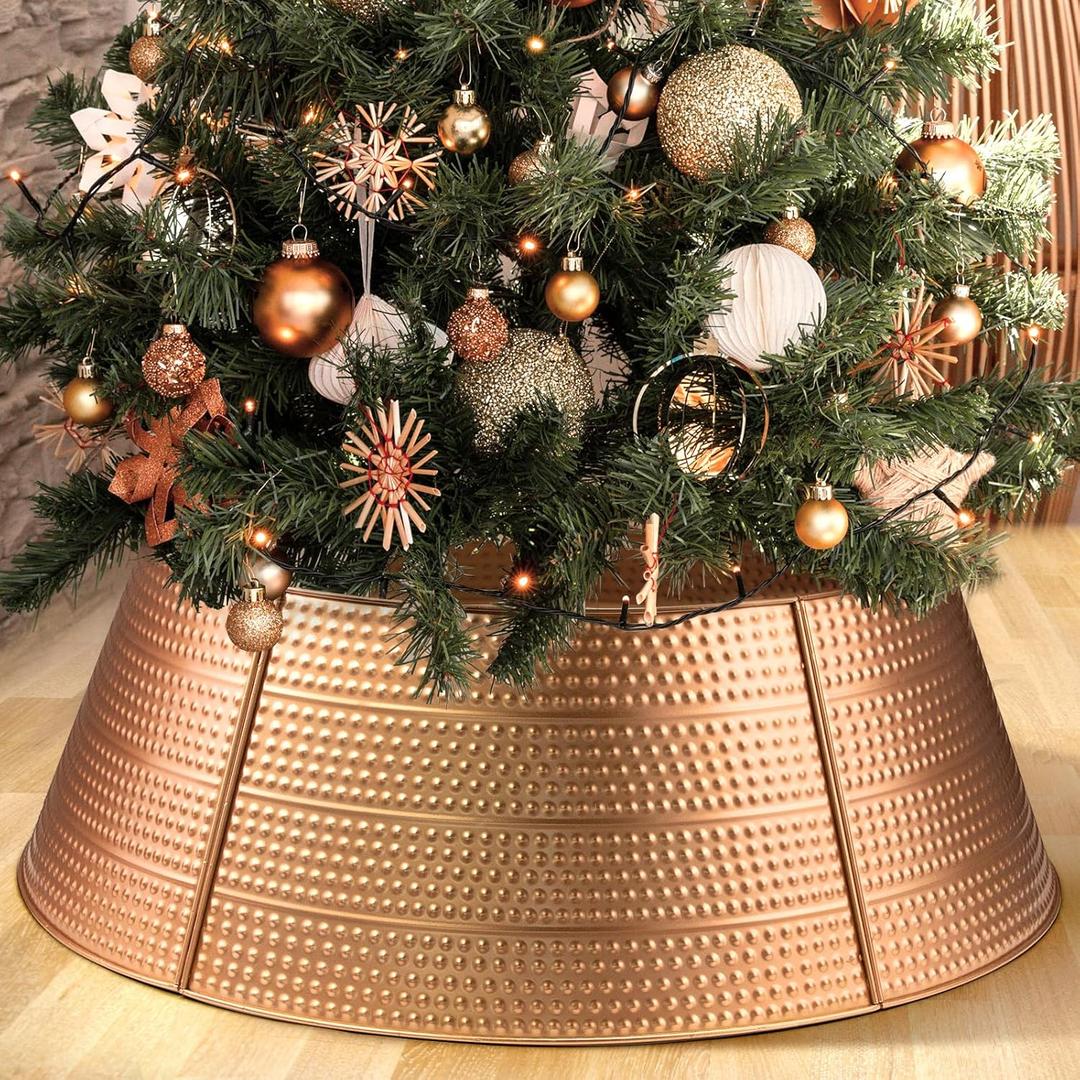 Metal Christmas Tree Collar, 28" Metal Tree Skirt Tree Base Cover Decorative Christmas Tree Ring for Christmas Decor (Rose Gold)