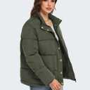 Funlingo Women's Cropped Puffer Jacket Winter Stand Collar Zip Up Snap Button Warm Lightweight Short Quilted Coat (Green, XS)