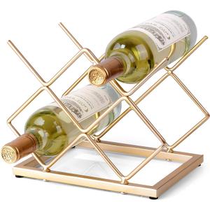 Countertop Wine Rack - 5 Bottle Freestanding Modern Gold Metal Small Wine Rack - Tabletop Wine Holder Stand for Cabinet, Pantry, Wine Bottle Storage