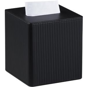 PU Leather Tissue Box Cover Square with Magnetic Closure, Modern Tissue Box Holder for Bathroom Bedroom Office Desk, Decorative Square Tissue Holder (Black)