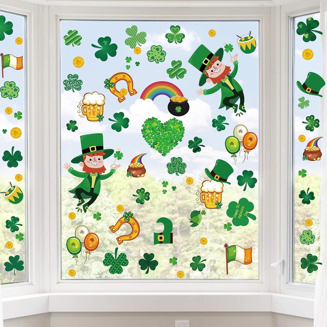 St Patricks Day Window Clings, 150 Pcs Shamrock Window Stickers for St Patricks Day Decorations