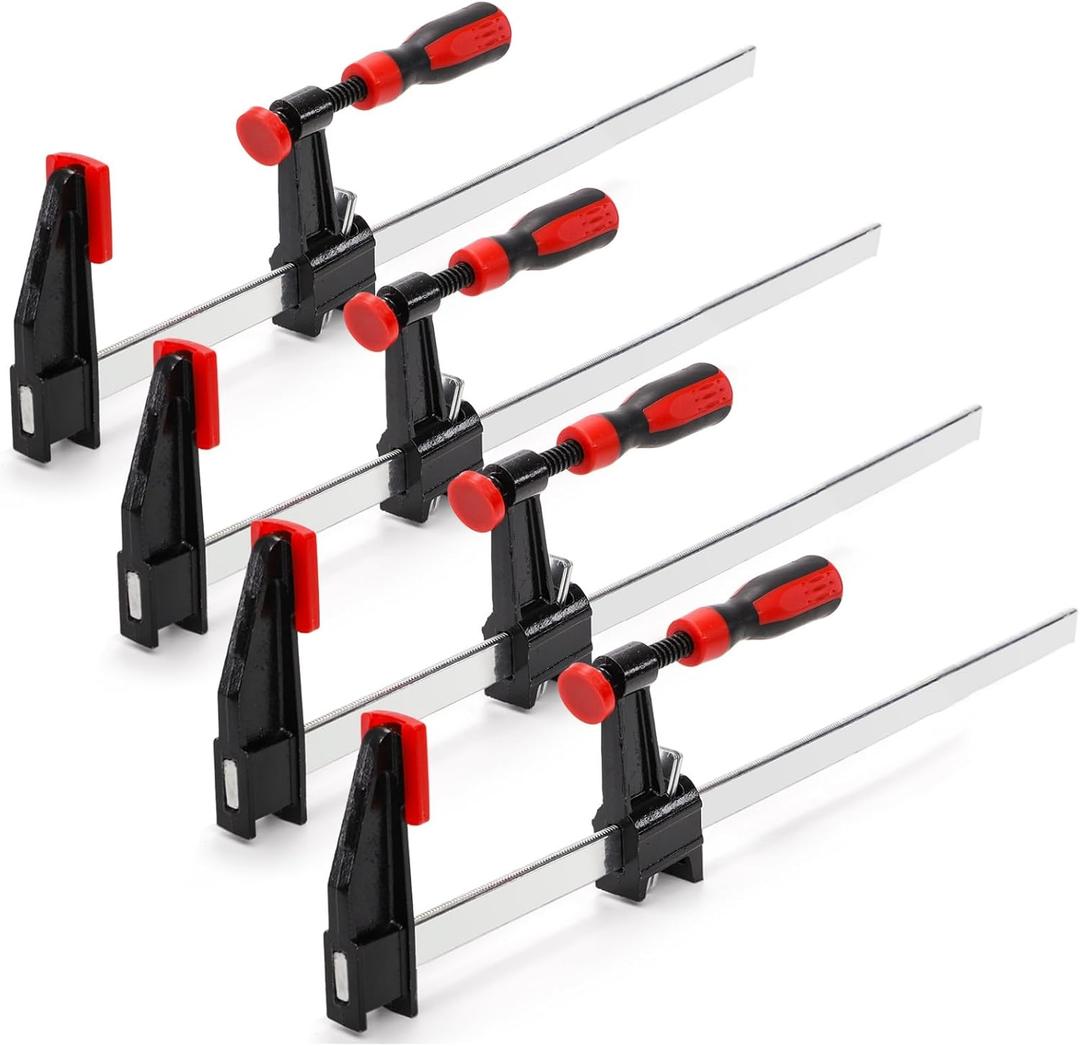 4 Pack Bar Clamps for Woodworking, 12 Inch One-Handed Medium Duty Steel F Clamps Set, 600 Lbs Load Limit Quick Release Wood Parallel Spreader for Woodworking, DIY Projects