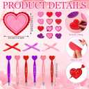Thenshop 48 Pcs Valentine's Day Sticky Notes with Pens Set Galentines Gifts Bulk 24 Heart Ballpoint Pens 864 Sheets Heart Sticky Notes and 3 Rolls Ribbon for Valentines Exchange Gifts Party Favors