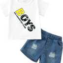 NZRVAWS Baby Boy Clothes Toddler Boy Outfit 2 3 4T 6 12 18 24 Months Spring Summer Letter Printed T Shirt Shorts Ripped Jean