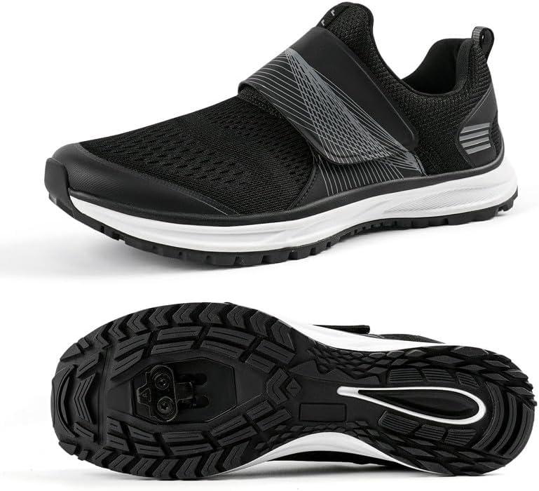 Men's Cycling Shoes Compatible with 2 Bolt SPD Cleats, Comfortable & Walkable Spin Bike Shoes for Indoor & Outdoor Road Bike Riding Size 44