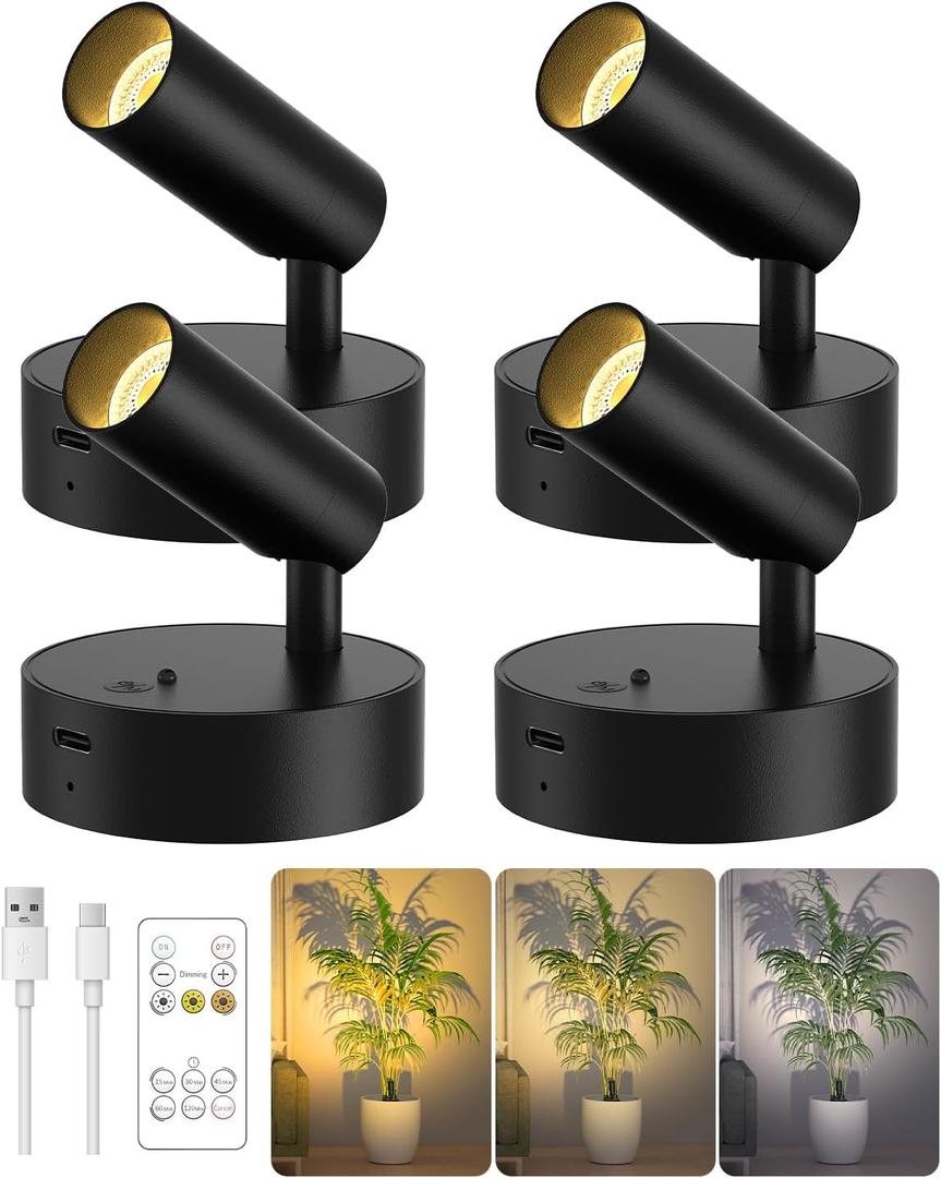 Spotlights Indoor with Remote, 3000Mah Rechargeable Wireless Picture Light, 4 Pack