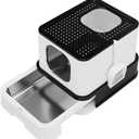 RIZZARI Stainless Steel Litter Box: Large Dual-Entry Enclosed Leakproof Design - Odor-Free Non-Stick Cleaning - Teflon Coating & Pull-Out Sifting Tray for Multi-Cat Homes - Use in Living Room