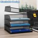Natwind 4-Tier Stackable Paper Tray, Metal Mesh Desktop Organizer, A4 Paper Sorter, Letter Trays,File Folder Sorter Organizer with Sliding Tray for Home, Office, School (Black)