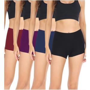 wirarpa Women's Boyshorts Panties Cotton Boxer Briefs for Ladies Underwear Shorts with Cotton Crotch 4 Pack (Medium, Black/Navy/Dark Purple/Red)