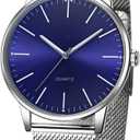 SENRUD Men's Watch Ultra-Thin Minimalist Stainless Steel Mesh Strap Fashion Casual Waterproof Wrist Watch for Men