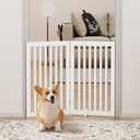 Unipaws 36H Free Standing Pet Gate for Dog and Cat, Wooden Dog Gates for Doorway, Stairs, Room Divider, Step Over Foldable Pet Fence for The House, Expandable Barrier, Indoor Use, White