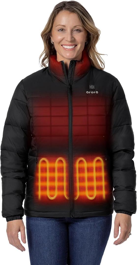 ORORO Women's Heated Puffer Jacket with 4 Heat Zones, Lightweight Heated Coat (Charger Not Included) (X-Large, Black)