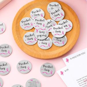 48 Sets Women Breast Cancer Awareness Accessories Bulk Pink Ribbon Pocket Hug Token with Encouragement Cards Breast Cancer Survivor Get Well Soon Gifts for Survivor Campaign Party Supplies