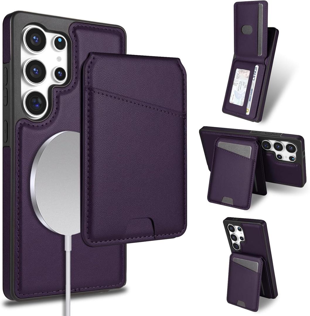 for Samsung Galaxy S24 Ultra Wallet Case with Kickstand Detachable Card Holder, for MagSafe Magnetic Wireless Charging, PU Leather Flip Credit Card Slots Slim Purse Cover Men Women, Purple