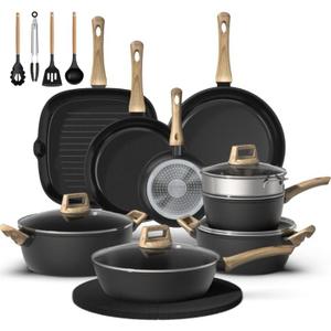 Bazova 23-Piece Pots and Pans Set Non Stick,Titanium Ceramic Cookware Set Non Toxic,Long-Lasting,PFAS Free,Induction Compatible,Complete Kitchen Set with 3 Frying Pans for All Cooking needs, Large Set