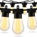 Aialun 96FT(48FTx2) LED Outdoor String Lights Outside Patio Yard Lighting Waterproof Hanging Warm Glow 2200K Shatterproof Edison Bulbs Exterior,Heavy-Duty Strand Decorative Caf Porch Bistro Garden (Black 2200K S14)