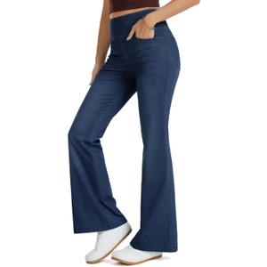 THE GYM PEOPLE Women's Tummy Control Bell Bottom Jeans High Waisted Wide Leg Flare Pants Jeggings with Pockets (Large)