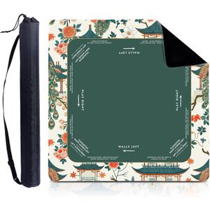 Foilswirl 1 Pcs Mahjong Table Mat Floral Peacock, 33" x 33" Green Chinoiserie Peacock Mahjong Mat Non-Slip Noise Reduction Carrying Bag for Poker Board Card Games Dominoes, Ships Rolled(Elegant)
