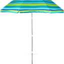 6.5ft beach umbrella with sand anchor, Beach Umbrella for Sand with Tilt, Air vent UPF 50+ Protection Fits in a large Suitcase for Patio Garden Beach Pool Backyard, Green Stripe CH-1501