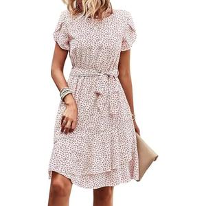 IFFEI Mommy and Me Matching Dresses Womens Summer Boho Floral Dress Ruffle Beach Mini Dress with Belt.3-4Y