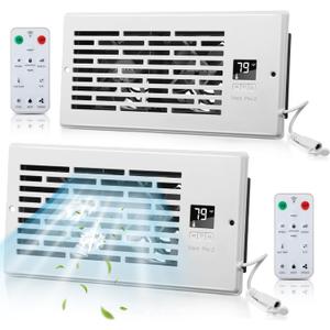 Feekoon 2 Pcs Smart Quiet Register Booster Fan, 4'' x 10'' AC Vent Booster Fan with Intelligent Thermostat Control and Remote Control, Cooling Heating White Vent,160 CFM