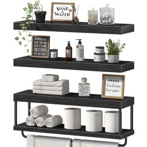 QEEIG Long Bathroom Floating Shelves Over Toilet (Black, Set of 3, 23.6")