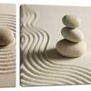 Artsbay 3 Piece Canvas Wall Art Zen Stone and Sand Giclee Print Artwork Calm Peaceful Still Life Picture Painting Modern Spa Room Wall Poster Decor Framed for Home Office Bedroom Bathroom Decoration