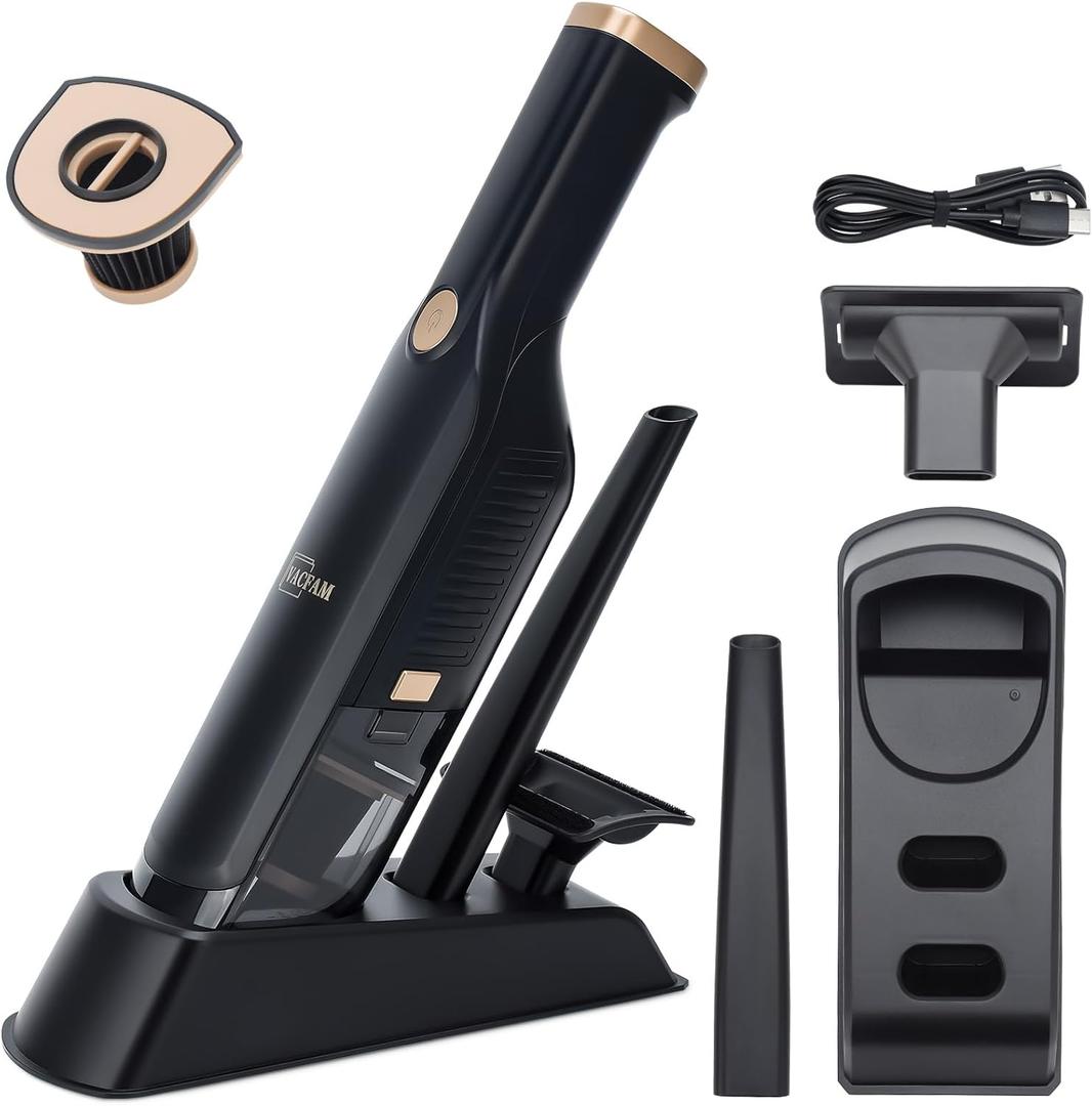 Handheld Vacuum Cordless, 15KPA High Power Suction, USB Quick Charge, Car Vacuum Cleaner with Storage Dock, Lightweight Rechargeable Dust Buster with Crevice Tool & Pet Brush Hand Vac for Home, Black