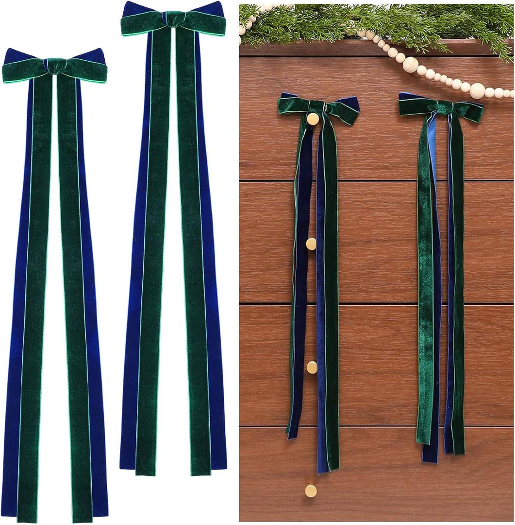 2 x 6 Pcs 24 Inches Large Dark Green Velvet Christmas Bows Door Garland Decor Holiday for Christmas Swag Ornaments Staircase Wreath Rustic Vintage Decoration Outdoor