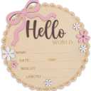 Hello World Wooden Baby Birth Announcement Sign, Pink Floral Newborn Name Date Time Weight Length Board, Baby Girl Nursery Decor Photo Prop Keepsake (Light Pink + Mouve)