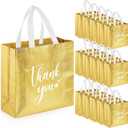 Sweetude 30 Pcs Thank You Gift Bags with Handles, Reusable Non Woven Foldable Goodie Bags Bulk for Graduation Easter Wedding Bridesmaid Favors(11 x 12 x 5 Inch,Gold)