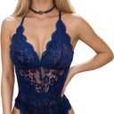 dream love Women Snap Crotch Lingerie Sexy Lace Bodysuit Deep V Teddy Sleepwear One Piece Lace Babydoll S-XXL (XL)