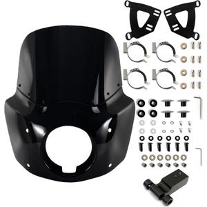 FATECIM Motorcycle 5.75" Headlight Fairing with 11" Dark Smoke Windshield Windscreen & 48-58mm Mounting Kit Headlight Extension Block For Harley 2018 2019 2020 2021 2022 Softail FXBB Street Bob