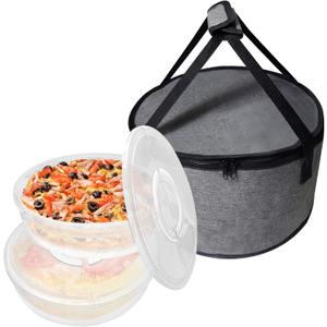 Aufind 12", 2 Pack Pie Carrier with Lid and Insulated Food Carrying Case Bag, Reusable Food Storage Containers for Pies, Cheesecake, Pizza, Nuts Fruit
