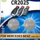 2 Pack CR2025 Key Fob Replacement Batteries for Mercedes-Benz (C-Class E-Class ML S-Class Sprinter GLC GL CLA CLK GLE GLA SLK SL CLS GLS R C300 E350 ML350 C280) Remote Key (Check Fitment Guide)