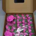 Artificial Flower Foam Hot Pink Rose 50pcs Real Looking Fake Rose with Stems Leaves for Home Decoration Party Garden Centerpieces DIY Wedding BouquetsHot Pink