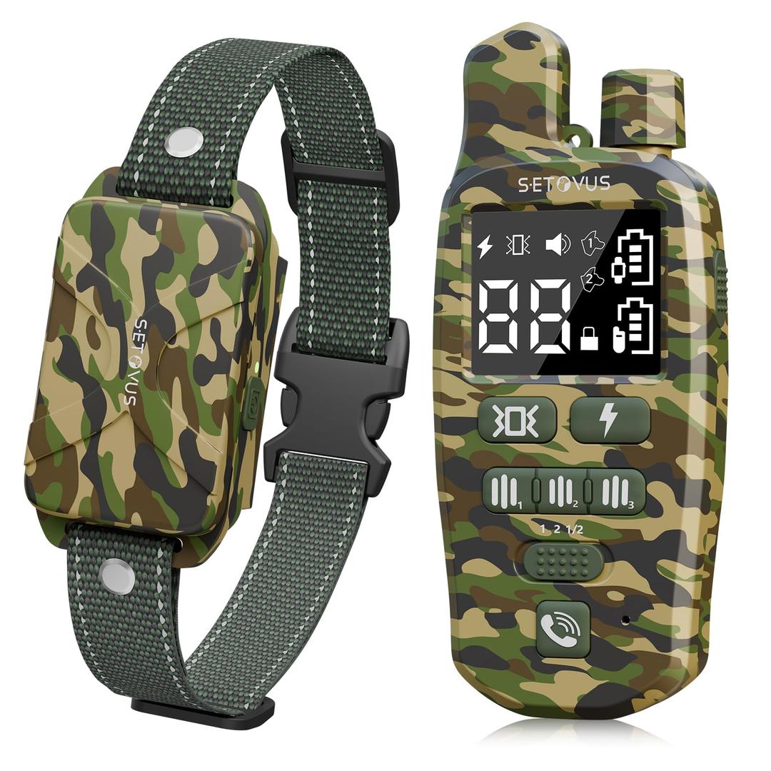 Shock Collar for Dogs, 2 Dogs Training Collar, 4500 FT Waterproof Bark Collar, Rechargeable Electric Collar with Recording & Calling & Vibration & Shock for All Breeds (Camouflage 2 Pack)