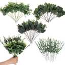 100pcs 4 Kinds Mixed Faux Eucalyptus Stems, Bulk Silver Dollar Artificial Eucalyptus Stems Green Faux Greenery Stems for Wedding Vase Bouquets Floral Arrangements