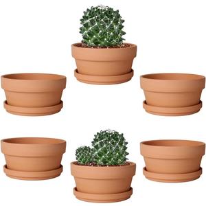 vensovo 5.7 Inch Terracotta Shallow Succulent Pot - 6 Pack Terra Cotta Clay Pots with Saucer, Cacuts Terra-Cotta Indoor and Outdoor Planters with Drainage Hole (Brown)