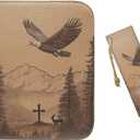 Bible Cover & PU Leather Bible Case - Bald Eagle Cross & Deer Design for Men & Boys Large (11.2"x8"x2.2") Great Gift for Christians Christmas Large Bible Cover Bible Case Size