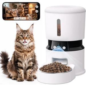 Automatic Cat Feeders with 2 Cameras and App, 4L 1080P HD Timed Pet Feeder Smart Dog Food Dispenser 2-Way Audio for Cats/Small Dogs, Cat Food Dispenser with Night Vision/Motion Alerts, WiFi 2.4G/5G