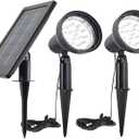 SUNLONG Solar Powered Spot Lights Outdoor Waterproof 2 in 1 Bright Solar SpotLights Power Adjustable for Flag Yard Flagpole Landscape Dusk to Dawn 2 x Spots White