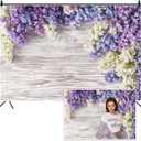 Vie Savaran 5x3ft Flowers Backdrop Purple White Lilac Bouquet Wooden Plank Flowering Shrub Photography Background Wedding Bridal Shower Party Valentine's Day Gift Studio Photo Props Polyester
