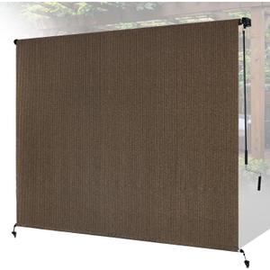8'W x 8'H Mocha Patio Shades Roll up Outdoor Roller Shade Crank Wand Blind Cordless, 90% UV Blocking & Privacy Protection for Porch|Gazebo|Pergola|Backyard (2 Splicing Tube, 1 Fabric)