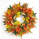 26" Fall Wreath for Front Door Outside Harvest Autumn Wreath, Orange Lantern
