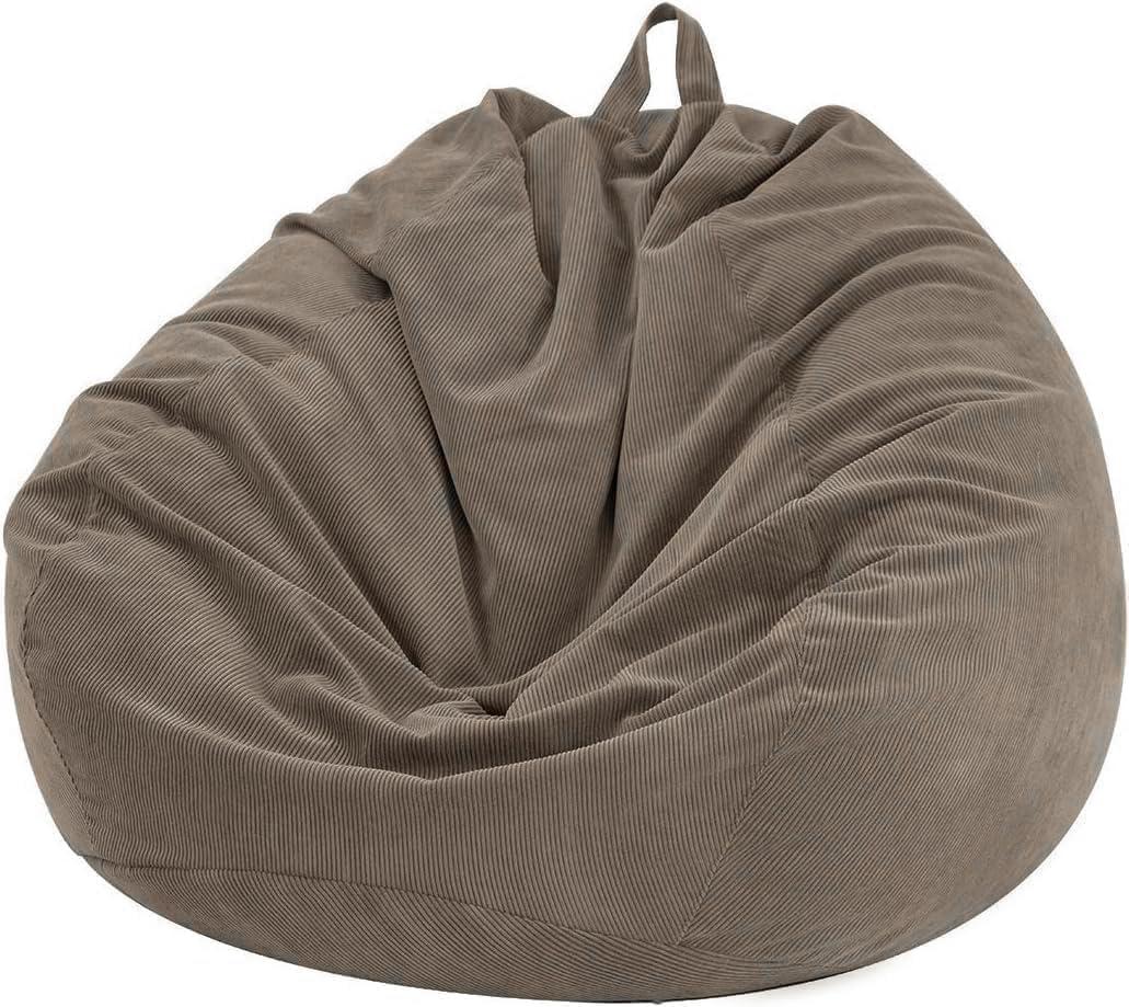 Nobildonna 3 ft Bean Bag Chair Cover (No Filler) 35"×43" Large Stuffed Animal Storage Bean Bag Washable Big Beanbag Chair Cover Premium Corduroy Bean Bag Cover for Adults, Kids, Light Brown 300L