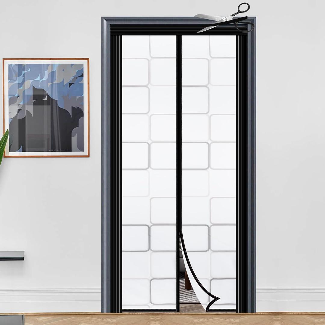 DIY Adjustable Insulated Door Curtain Fit Doors Size Width 29" - 34" Height 79" - 82"- Reinforced Self Sealing Magnetic Screen Door, Hands Free Door Screen with Closure Weighted Bottom, Grey