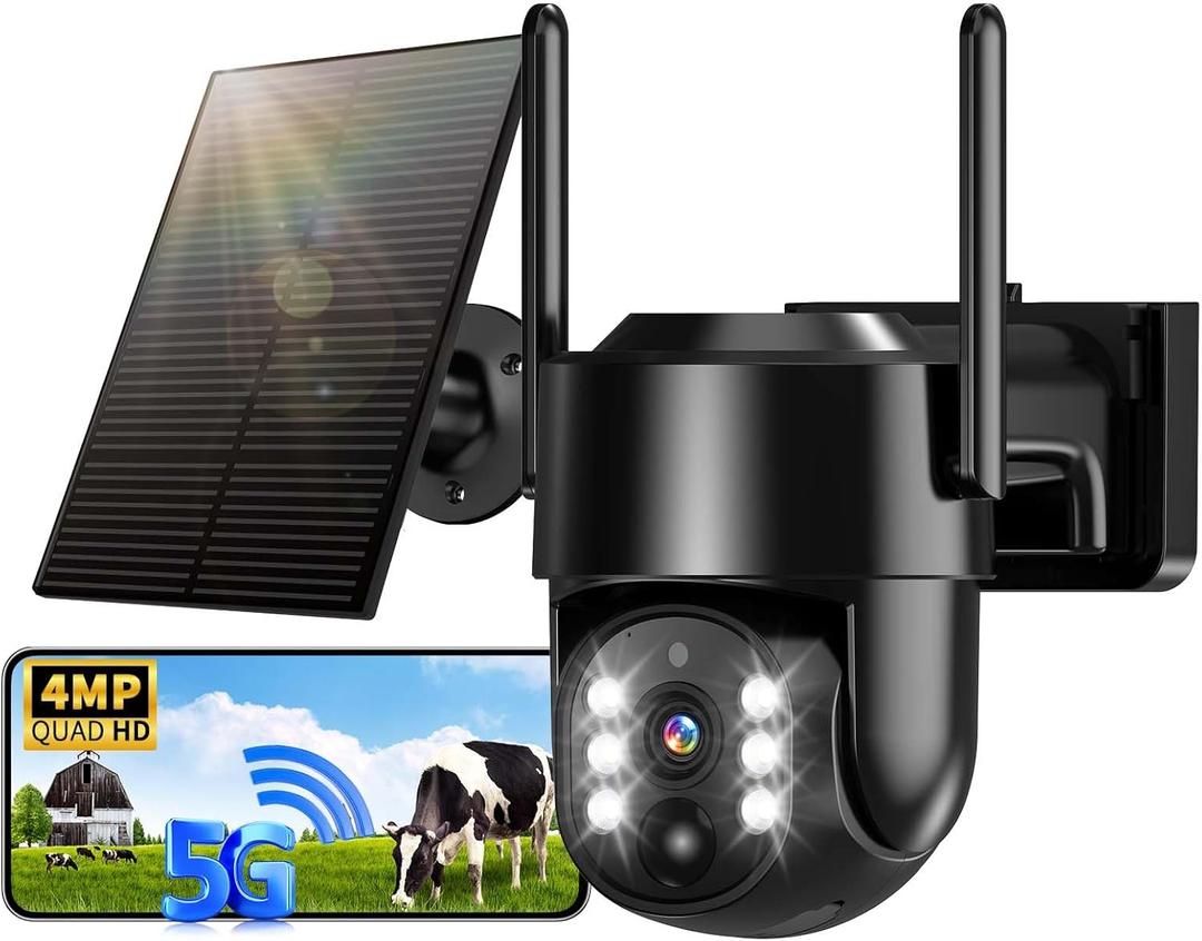 2K Security Cameras Wireless Outdoor, 5G WiFi Cameras for Home Security, 360 PTZ Solar/Battery Powered Outside Cam, 2 Way Talk, Color Night Vision, AI Human Detection for Porch/Garage/Yard (1Pack)
